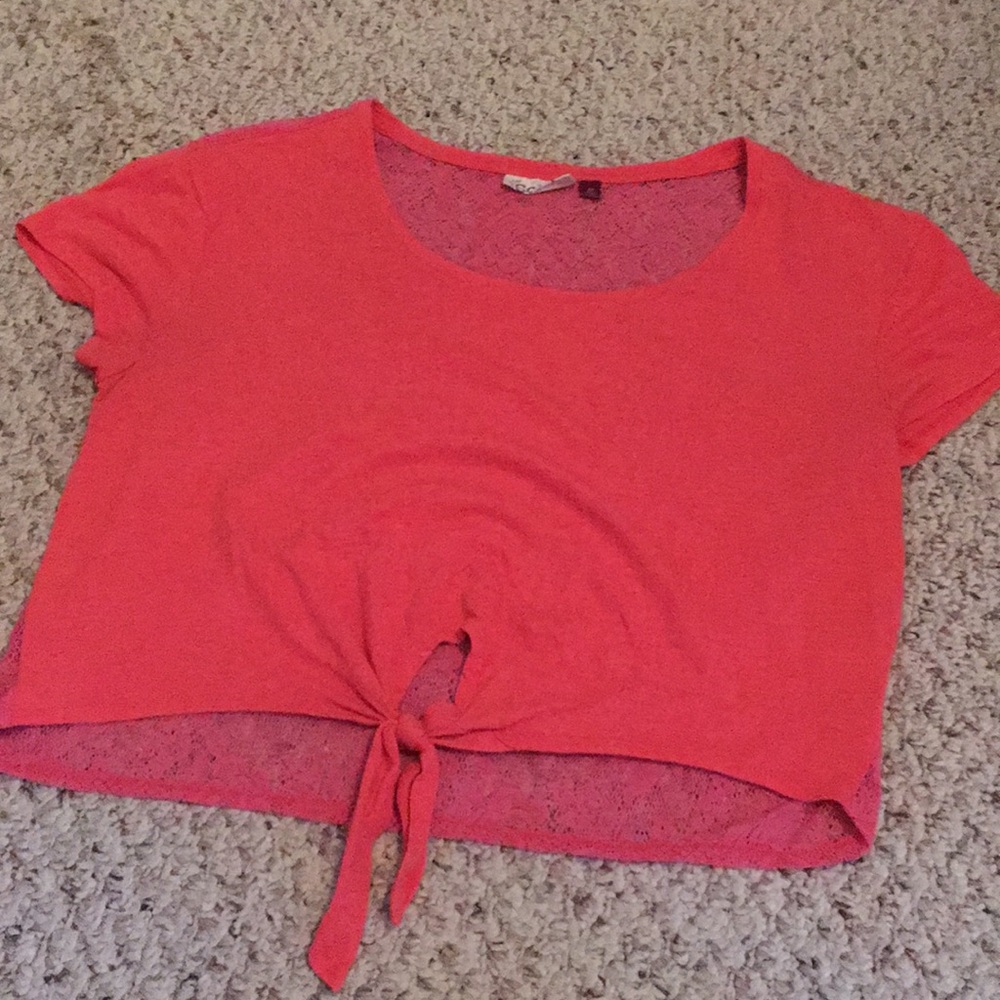Pink Lace Backed Tied Short Sleeve Top